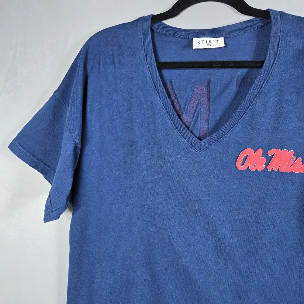 Ole Miss Rebels Spirit Jersey Womens XS Navy Oversized V Neck Cotton Shirt - Picture 8 of 12